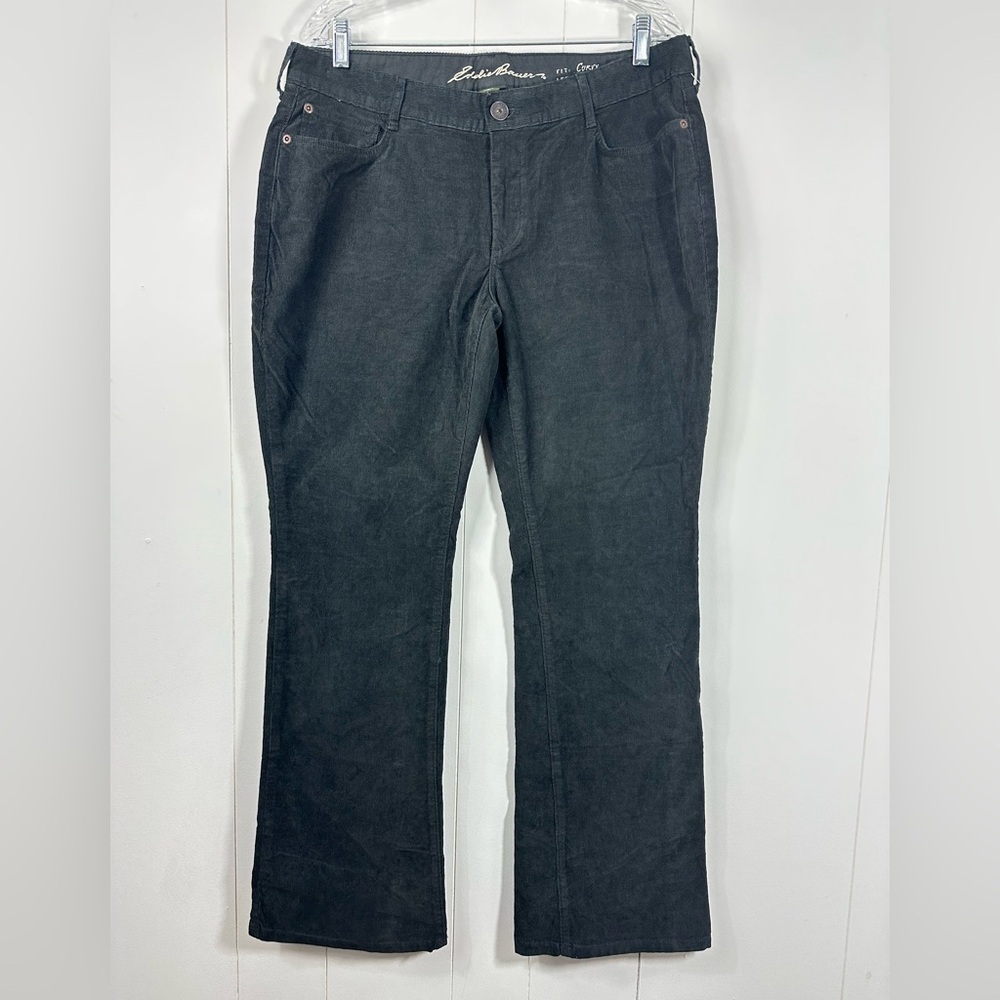 NWT Eddie Bauer Sz 12 Short Gray Corduroy Bootcut Pants Specially Dyed Curvy Fit